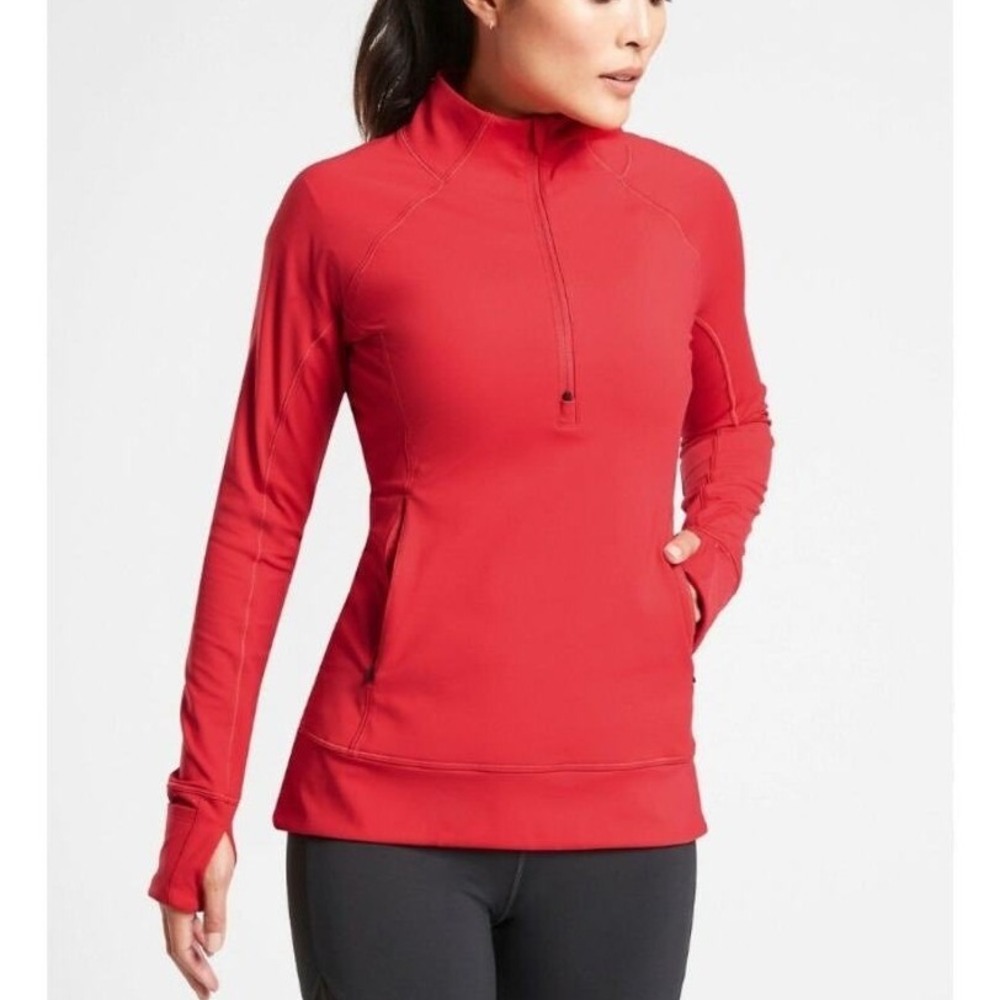 Athleta Whittier Peak Half Zip Hibiscus Red Pullover Jacket Gym performance M - Picture 1 of 8